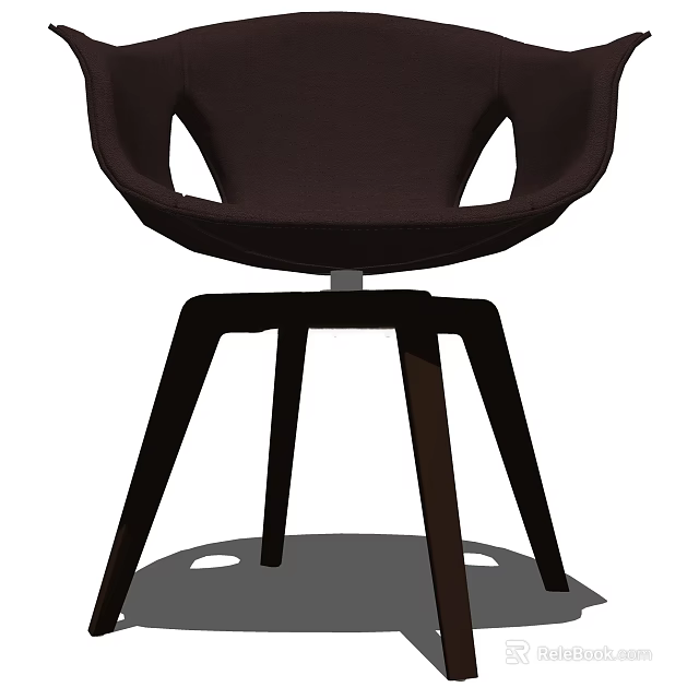 Modern Brown Leisure Chair With Hollow Backrest And Three Wooden Legs 3d model 