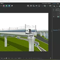 Modern Bridge With High Piers Railings Green Grass Stream Birds Blue Sky And White Clouds