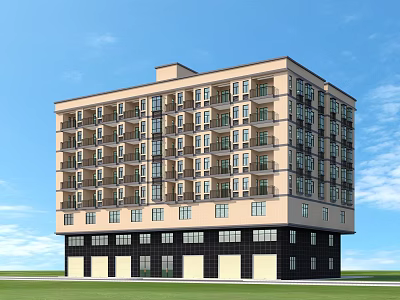 Modern Residential Building With Multiple Floors Balconies And Beige Dark Exterior 3d model
