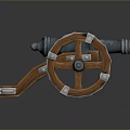 Vintage Cannon Weapon With Wooden Wheels Metal Barrel And Decorative Silver Accents