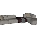 Light Gray Sectional Sofa With Cushions And Throw Blanket In Different Configurations 3d model