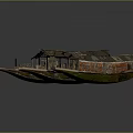 Three Worn Out Ship Models With Damaged Wooden Structures And Metal Decks