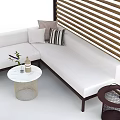 Stylish Outdoor Lounge With Wooden Slat Pergola White Sectional Sofa Rattan Coffee Table Decorative Items