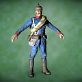 Military Character In Blue Uniform With Sash Bag Standing Against Green Background