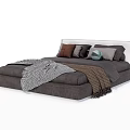Modern Upholstered Double Bed With Gray Bedding Decorative Pillows And Patterned Blanket 3d model