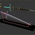 Two Decorative Swords On Display Stand With Metal Blades And Black Hilts