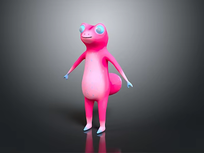 Pink Cartoon Reptile With Blue Eyes And Limbs In Standing Pose On Gray Gradient Background 3d model