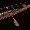 Classic Traditional Wooden Boat With Long Narrow Hull And Wooden Paddle