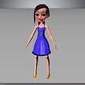 Cartoon Girl Character With Purple Hair Wearing Blue Dress And Yellow Shoes On Gray Background