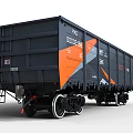 Black Railway Freight Car With Orange Accents And Metal Cargo Structure