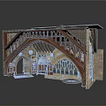 Medieval Gothic Architectural Model With Arched Wooden Frames And Stained Glass Windows 3d model