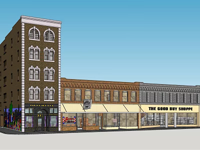 Commercial Complex With Diverse Architectural Styles And Multi Story Single Story Retail Shops 3d model