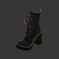 Stylish Black Leather Boots with Lace Up Design Block Heel Thick Sole and Yellow Stitching