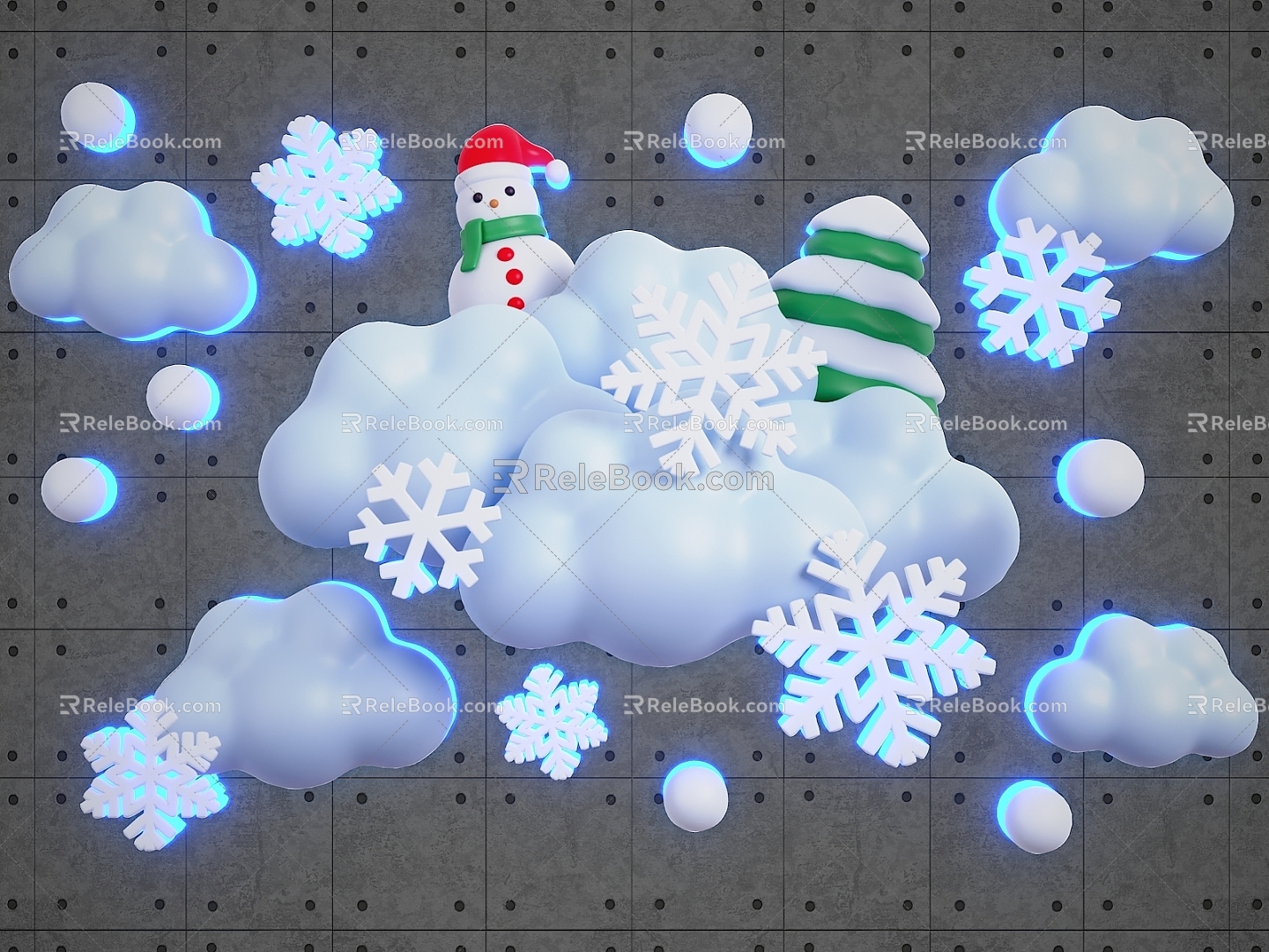 Christmas Ice and Snow Festival Clouds Snowman Wall Lighting Beauty Chen 3d model