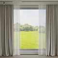 Linen Curtains With Sheer Layer For Window View Of Green Lawn And Trees