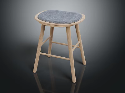 Light Wooden Bar Stool With Gray Cushioned Seat And Simple Modern Design 3d model