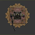 Armored Orc Warrior Character With Curved Blade On Decorative Totem Platform