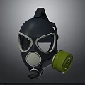Dark Blue Gas Mask With White Bordered Goggles And Green Filter Canister