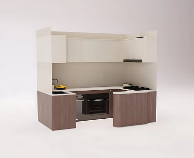 Modern Kitchen Interior With White And Wood Cabinets Wall Base Units Countertop Stove Oven 3d model