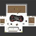 3D Computer Modeled Room Layout With Walls Floors Geometric Shapes And Green Elements
