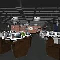 Modern Industrial Internet Cafe With Comfortable Seats High Performance Computers And Bright Lighting 3d model