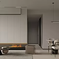 Modern Living And Dining Room Interior With Beige Sofa Coffee Table Fireplace And City View
