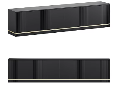 Black Modern Dresser With Vertical Slats Design And Golden Trim Accents 3d model