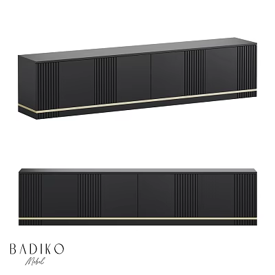 Black Modern Dresser With Vertical Slats Design And Golden Trim Accents 3d model