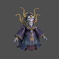 Mystical Game Movie Character With Tentacle Head Golden Headdress Glowing Blue Eyes And Purple Robe