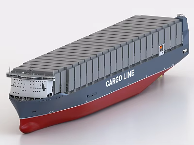 Container Ship With Cargo Line Branding Stacked Containers Blue Hull Red Bottom on White Background 3d model