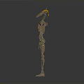 3D Model Of Robot Character As Mechanical Creature With Metallic Structure And Orange Accents