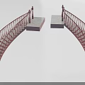 Double Curved Staircase With Red Railing Steps Central Platform And Decorative Balusters 3d model