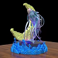 Colorful Decorative Sculpture Featuring Golden Moon Top And Blue Wave Base