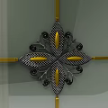 Modern Swing Door With Wooden Frame Glass Panel Golden Lines And Decorative Floral Patterns