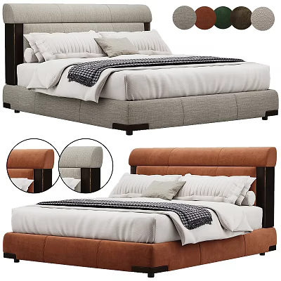 Modern Double Bed Design With Upholstered Headboard Neutral Bedding And Decorative Pillows 3d model