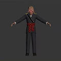 Cartoon Style 3D Character Model In Dark Uniform With Red Sash And Outstretched Arms