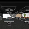 Modern Billiard Room Interior With Spacious Layout Billiard Tables Ceiling Lights And Comfortable Seating 3d model
