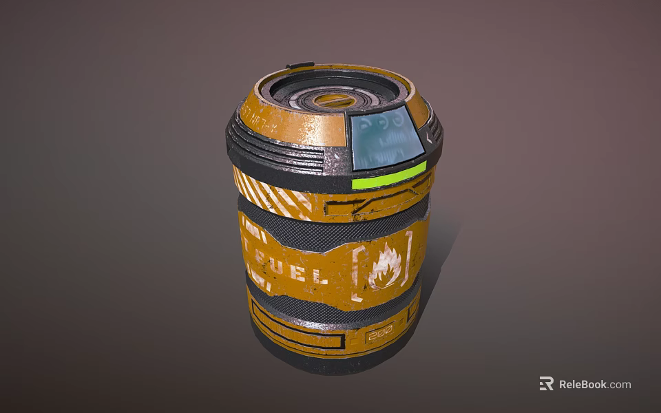 Yellow Black Fuel Storage Barrel Featuring Warning Stripes Digital Display Household Utility Container 3d model 