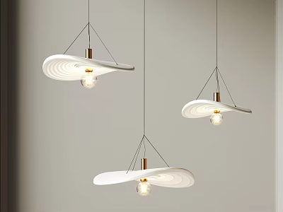 Three Modern White Pendant Lights With Wavy Design And Metal Accents For Interior Decor 3d model