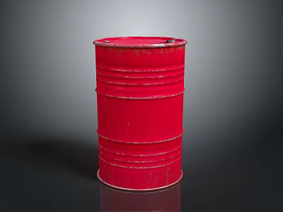 Red Metallic Oil Barrel With Vintage Design On Dark Reflective Background 3d model