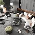 Modern Sofa and Coffee Table Set With Round Glass Top And Decorative Pillows