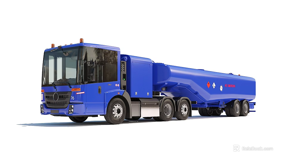 Blue Functional Tanker Truck With Cab Long Tanker Body And Multiple Wheels Design 3d model 