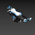3D Anthropomorphic Wolf Game Character Posing With Blue Black Fur White Chest And Extended Hand