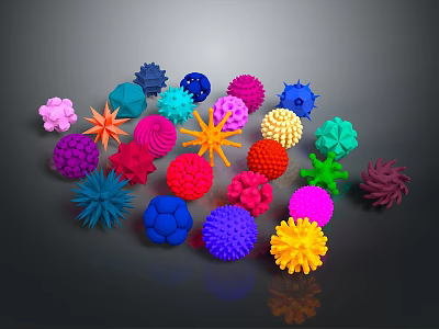 Colorful Microscopic Hair Follicle Organ Structures With Spiky Protrusions And Varied Shapes 3d model