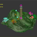 Miniature Garden Ornament With Blue White Tower Rocky Base And Small Trees