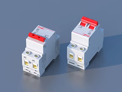 ABB White Circuit Breakers With Red Switches And Electrical Components 3d model