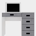 Modern Gray Dressing Table With Mirror And Silver Handle Drawers