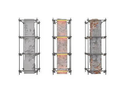 Structural Pillars Surrounded By Metal Frames Showing Gray Orange And Rustic Finishes 3d model