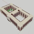 Red Brick Courtyard With Trees Stone Paved Paths And People Walking