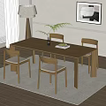 Modern Wooden Dining Table And Chairs Set With Rug And Indoor Plant Decor